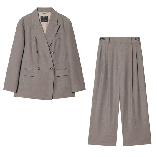 Woman wearing Double Breasted Suit and Trousers Set in an urban setting