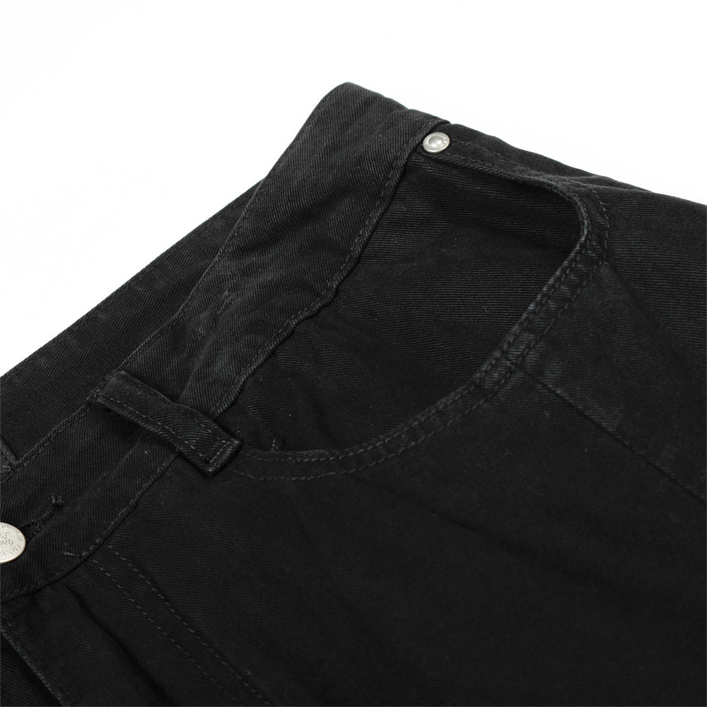Distressed Black Denim Straight Leg Pants | Tajstylo