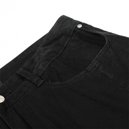Distressed Black Denim Straight Leg Pants | Tajstylo