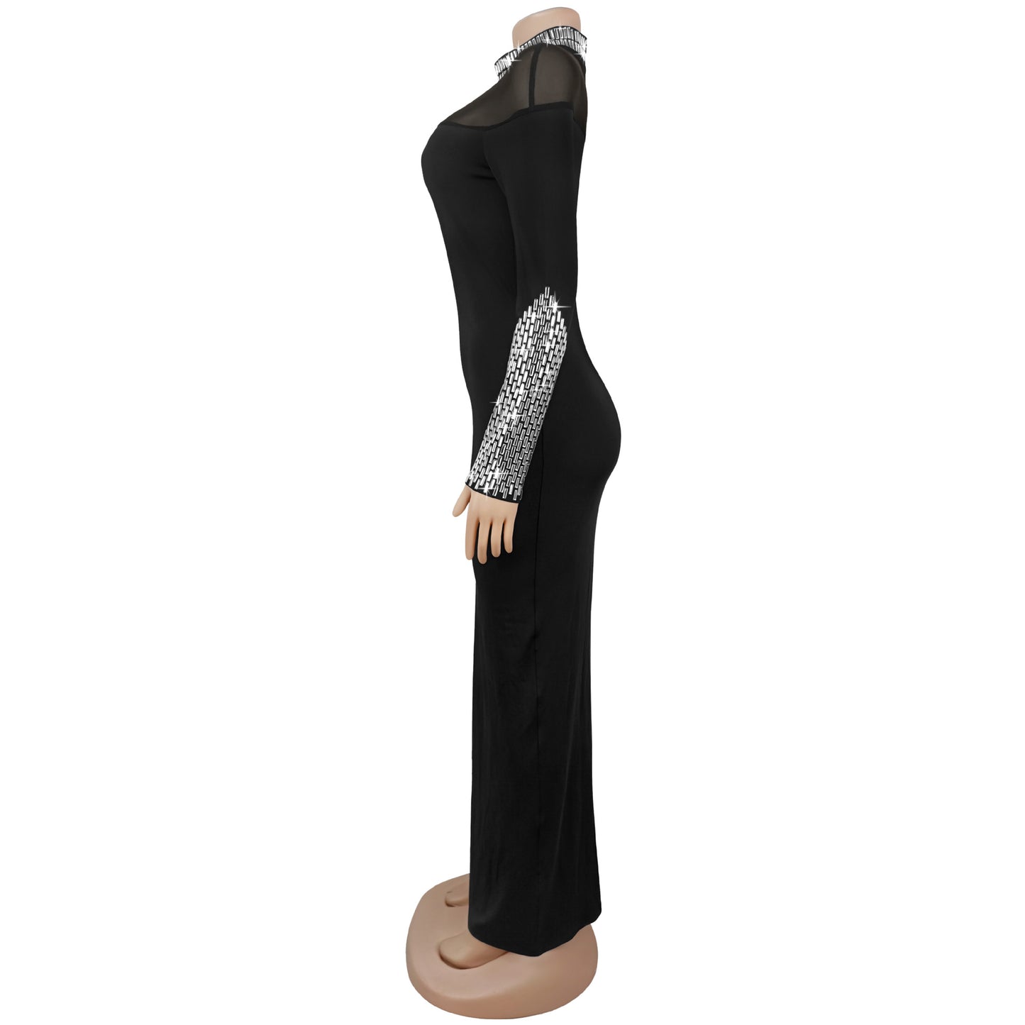 Elegant High Neck Long Sleeve Fitted Dress | Tajstylo