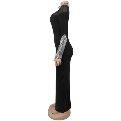 Elegant High Neck Long Sleeve Fitted Dress | Tajstylo