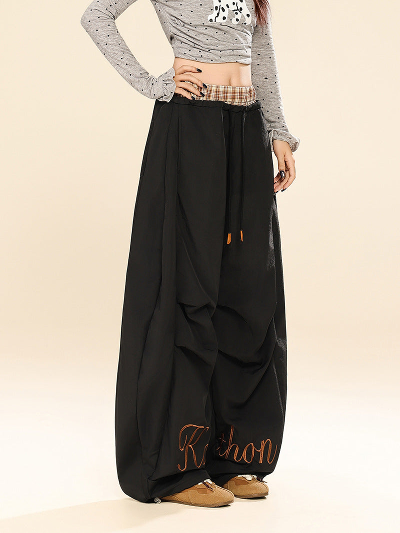 Plaid Patchwork Wide Leg Pants | Tajstylo