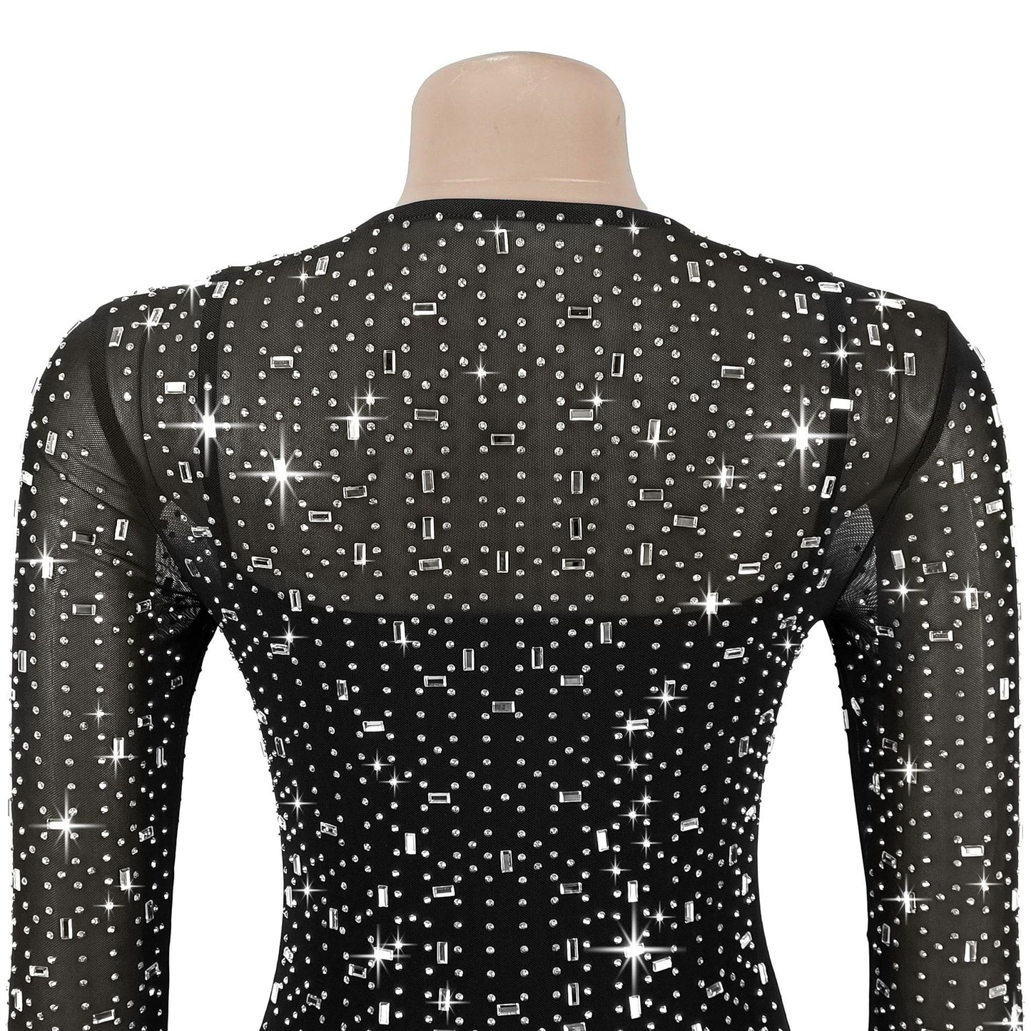 Sexy Mesh Rhinestone Bodycon Mini Dress | Tajstylo