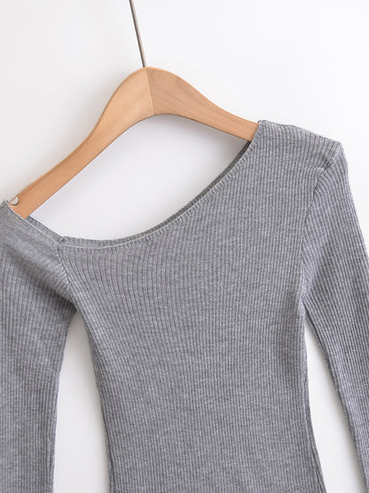 Slanted Shoulder Off Shoulder Slim Fit Top | Tajstylo