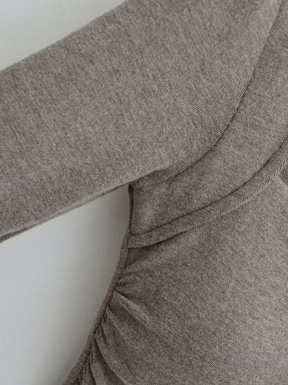Square Neck Pleated Long Sleeve T-Shirt | Tajstylo