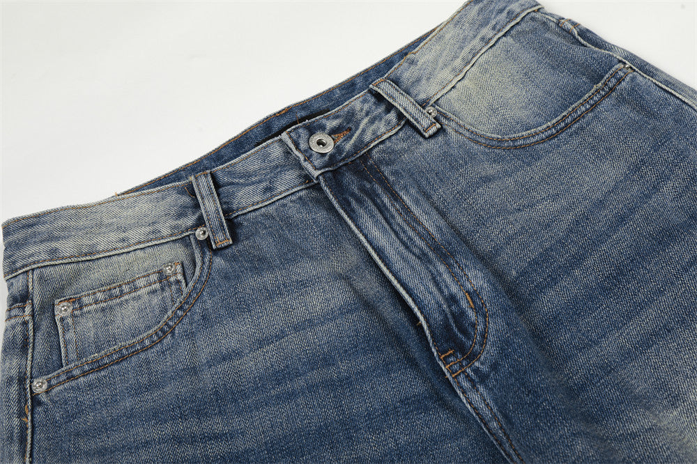 Washed Blue Denim Straight Leg Pants | Tajstylo