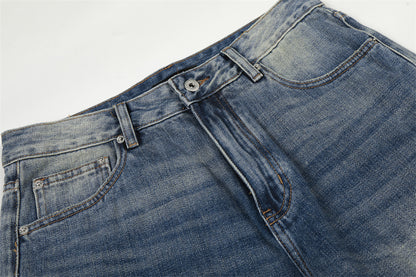 Washed Blue Denim Straight Leg Pants | Tajstylo