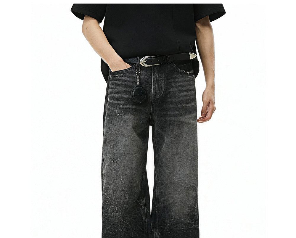 Lightning Pattern Distressed Fleece Jeans | Tajstylo