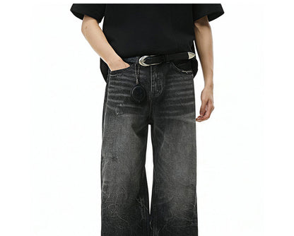 Lightning Pattern Distressed Fleece Jeans | Tajstylo