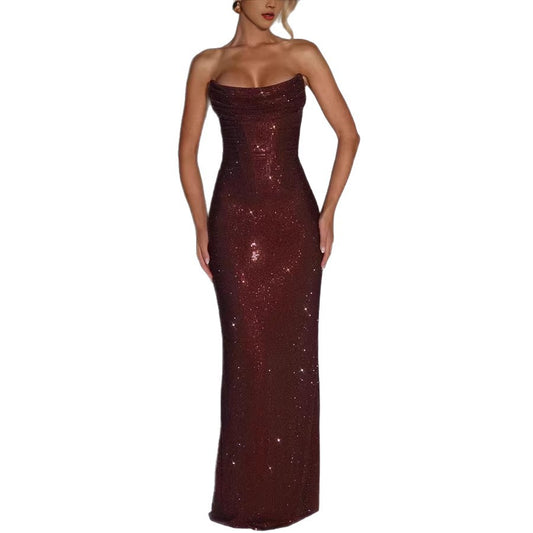 Slim Fit Sleeveless Sequined Evening Gown | Tajstylo