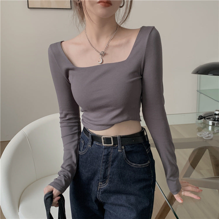 Slim Fit Long Sleeve Square Neck Top | Tajstylo