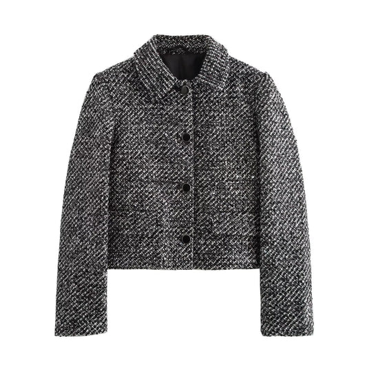 Woman wearing Sequin Patterned Casual Jacket in a stylish urban setting