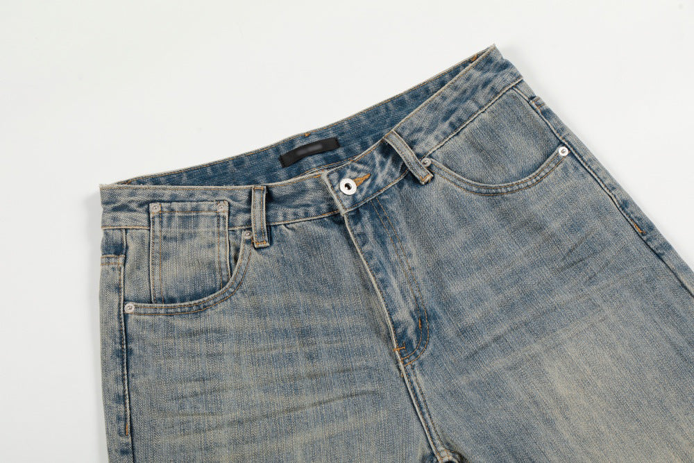 Washed Distressed Denim Straight Leg Pants | Tajstylo