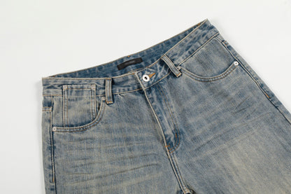 Washed Distressed Denim Straight Leg Pants | Tajstylo