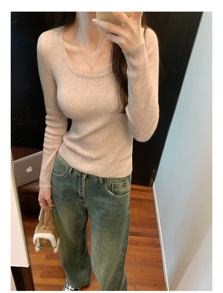 U Neck Long Sleeve Pullover Top | Tajstylo