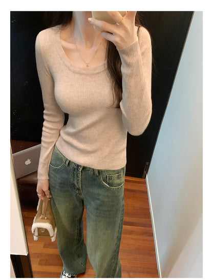 U Neck Long Sleeve Pullover Top | Tajstylo