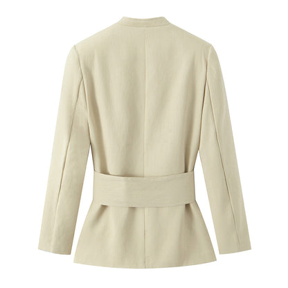 Tailored Waist Belt Suit Jacket and Pants Set | Tajstylo