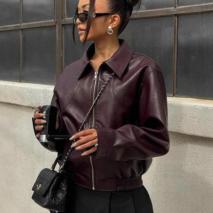 Woman wearing Casual Suede Jacket in a casual outdoor setting