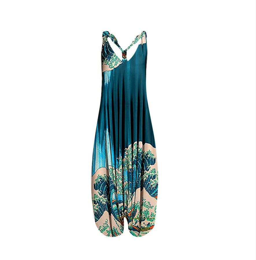 Printed Sleeveless Loose Knit Overalls | Tajstylo