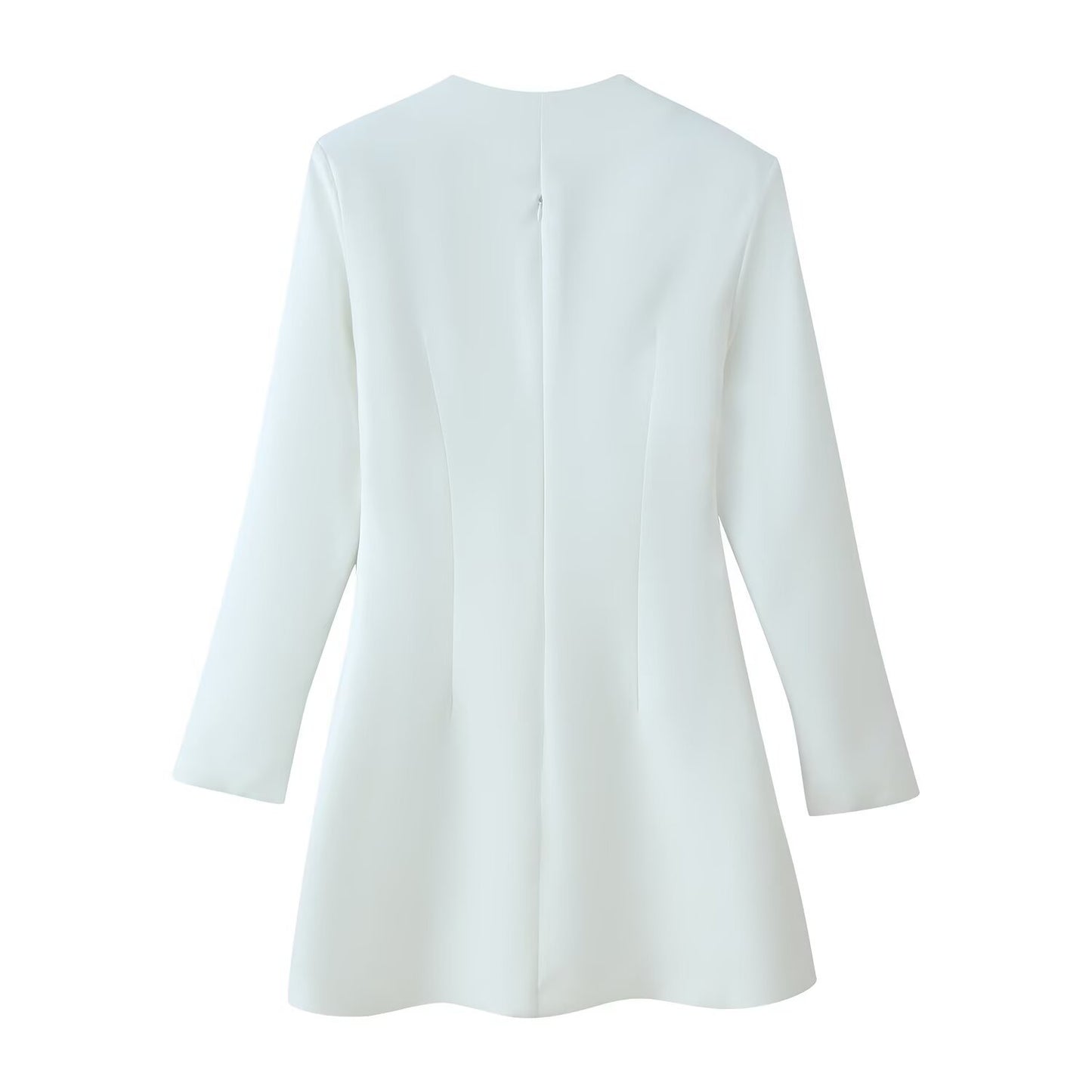White Stand Collar Waist Cinching Dress | Tajstylo