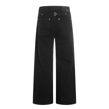 Woman wearing Black Straight Leg Denim Pants in an urban setting