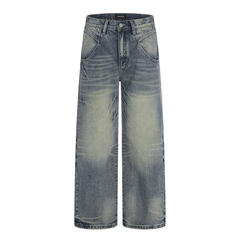 Washed Denim Straight Leg Pants | Tajstylo