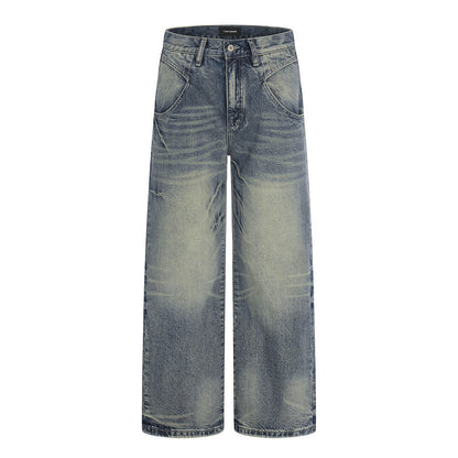 Washed Denim Straight Leg Pants | Tajstylo