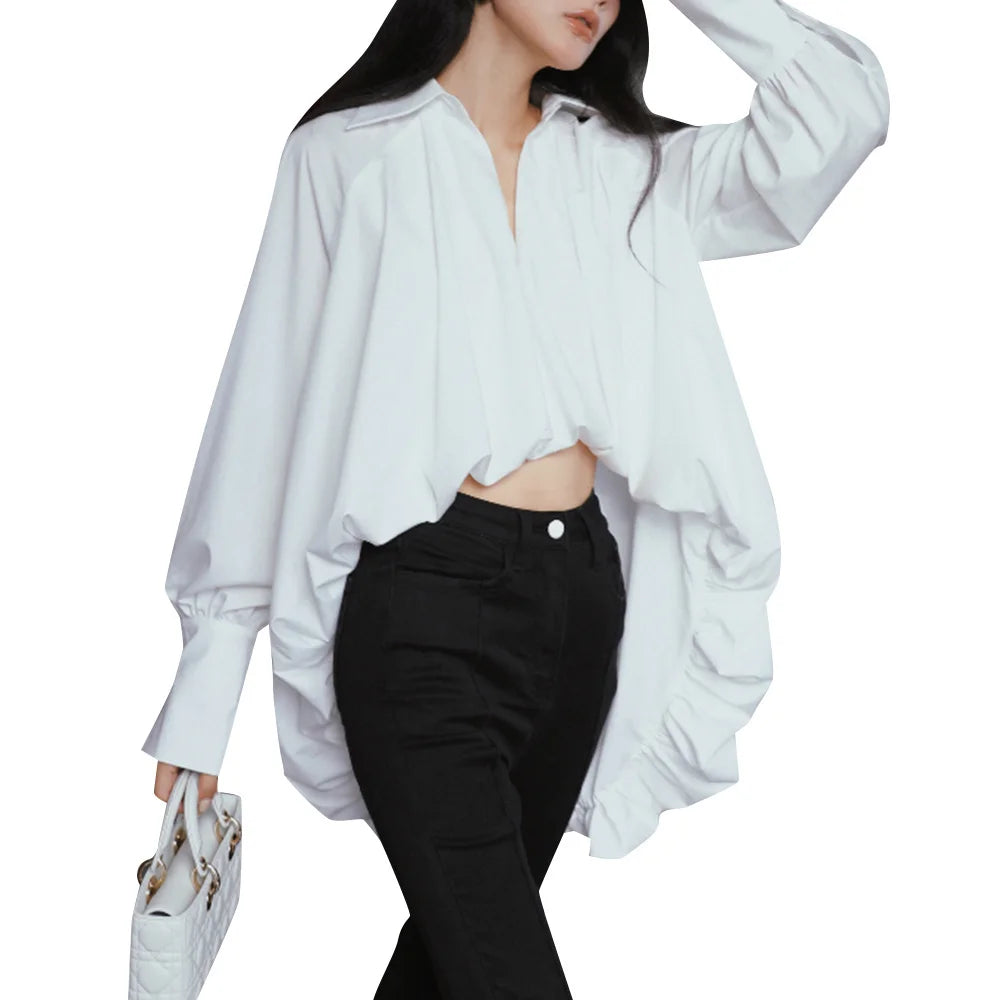 Elegant White Lapel Blouse for Women | Tajstylo