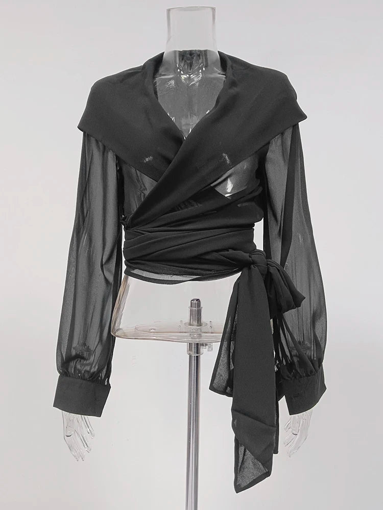 Woman wearing Solid Sheer Mesh Slimming Hooded Shirt in a casual setting