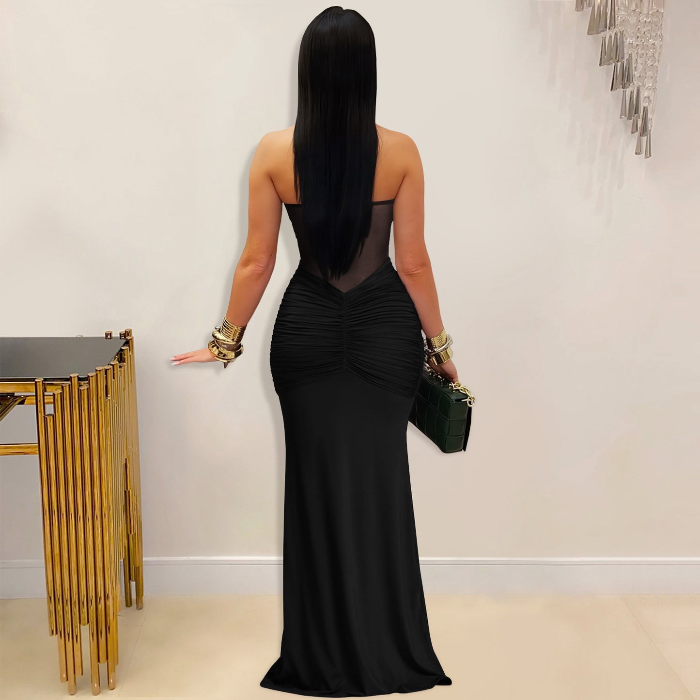 Sheer Mesh Halter Tie-Back Bodycon Dress | Tajstylo