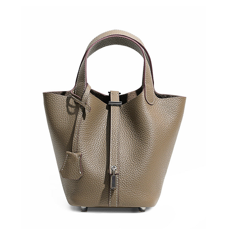 Women's Top Grain Cowhide Leather Bucket Bag – Style View | TajStylo