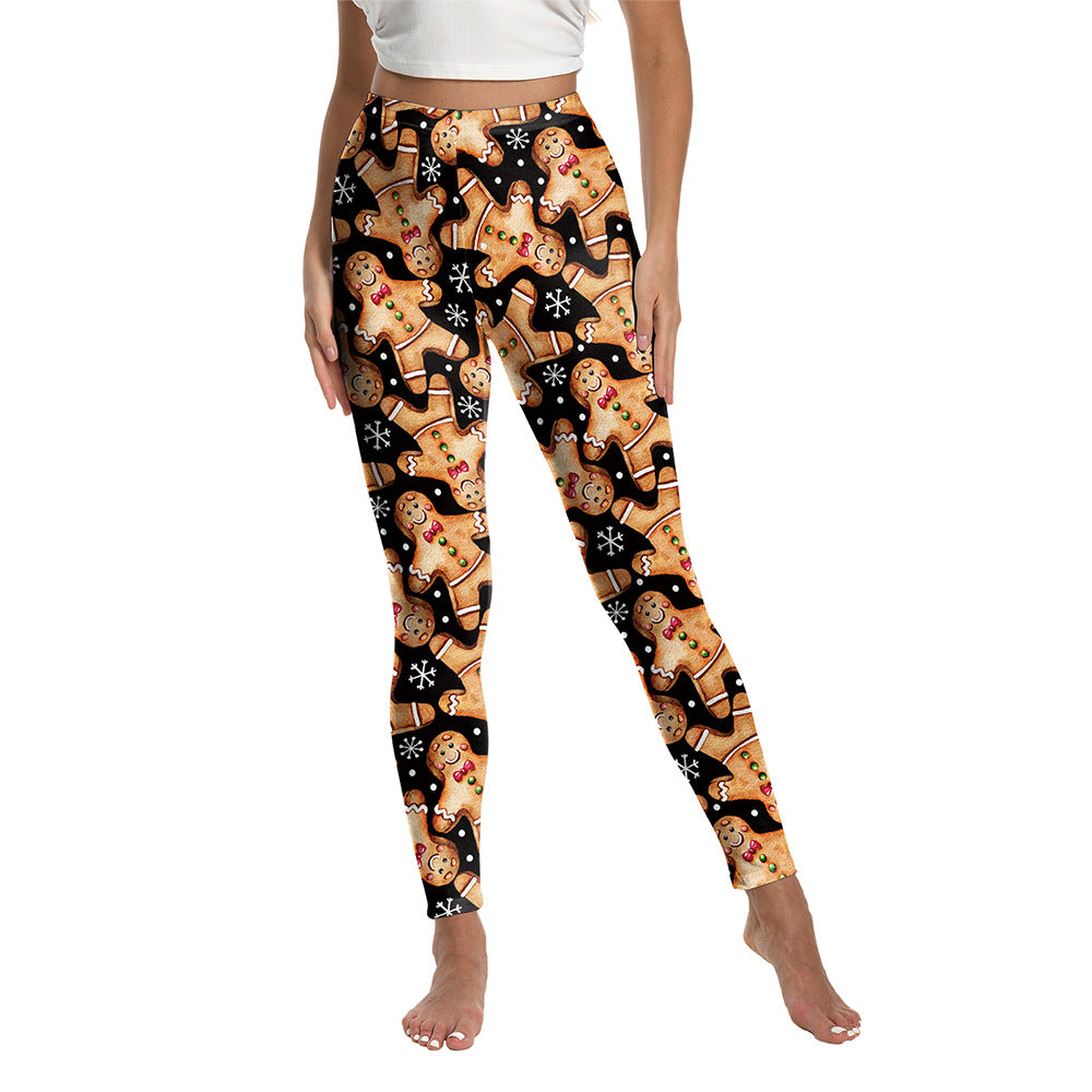 Woman wearing Christmas Snowman Cookies Sports Leggings in a festive setting