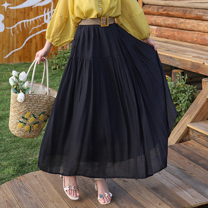 Woman wearing Belt Double Pocket Skirt in a casual outdoor setting