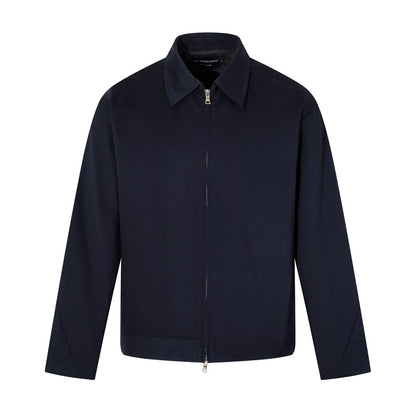 Woman wearing Solid Colour Flip Collar Double Zipper Casual Jacket in a casual urban setting