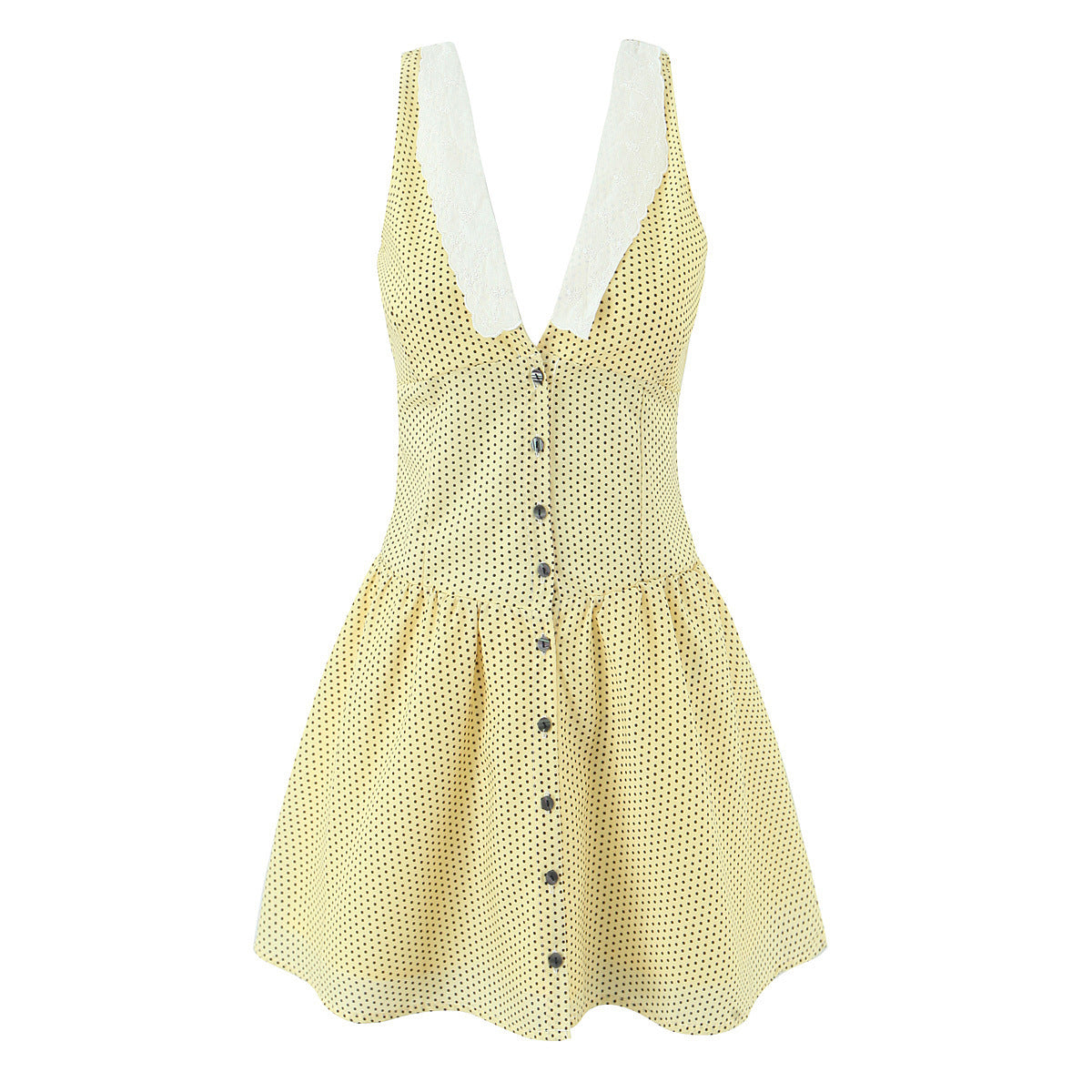 Woman wearing Yellow Deep V-Neck Slim Fit Dress in a sunny park