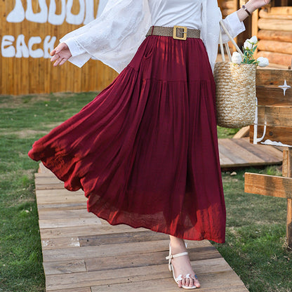 Woman wearing Belt Double Pocket Skirt in a casual outdoor setting