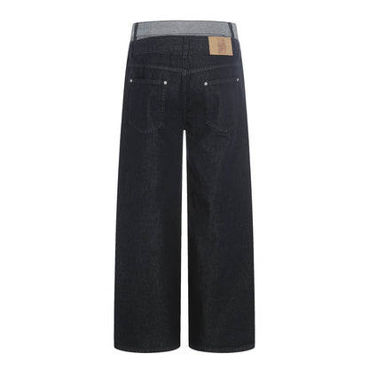 Two Color Block Denim Straight Leg Pants | Tajstylo