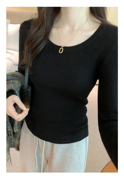 U Neck Long Sleeve Pullover Top | Tajstylo