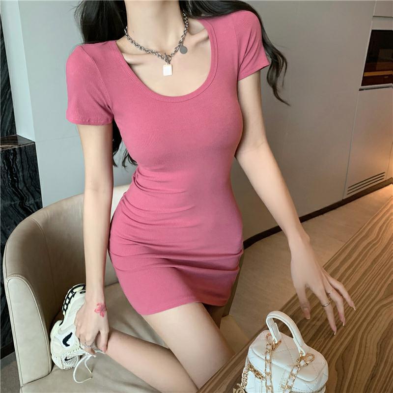 Pink U Neck Bodycon Dress | Tajstylo