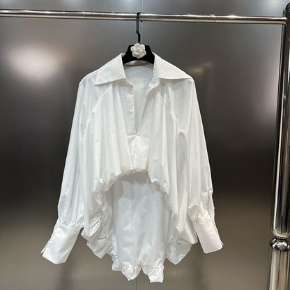 Elegant White Lapel Blouse for Women | Tajstylo