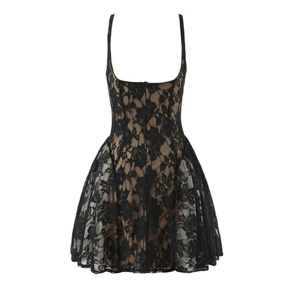 Woman wearing Light Luxury Lace Camisole Dress in a chic setting