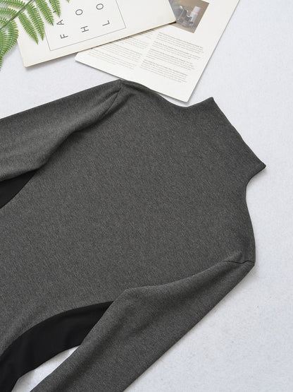 Color Block High-Neck Slim Fit Long Sleeve Top | Tajstylo