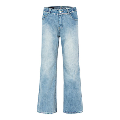 Woman wearing Distressed Loose Fit Straight Leg Jeans in a casual setting