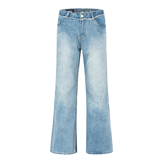 Woman wearing Distressed Loose Fit Straight Leg Jeans in a casual setting