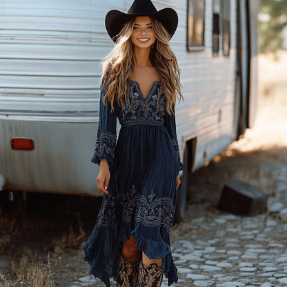 Bohemian Floral Print Tie Up Maxi Dress | Tajstylo