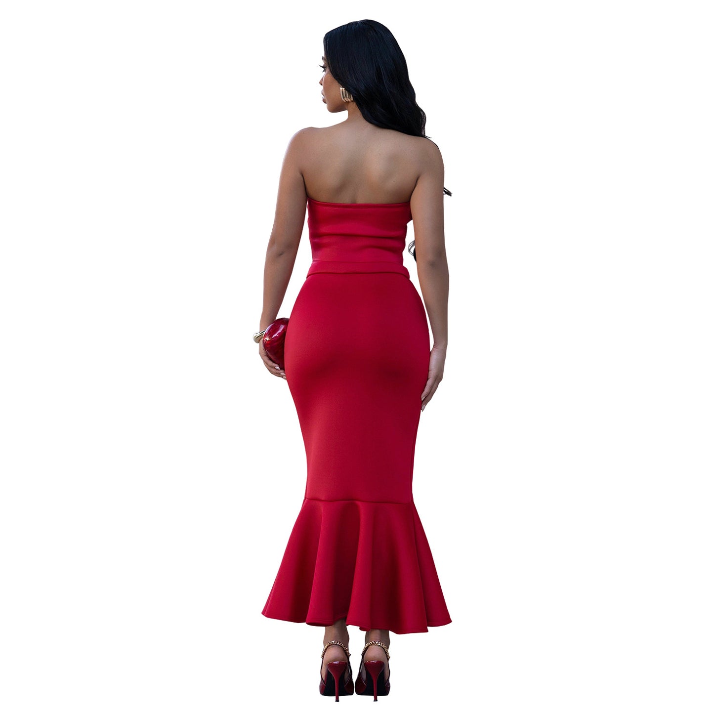 Strapless Lace Trim Top and Bodycon Skirt Set | Tajstylo
