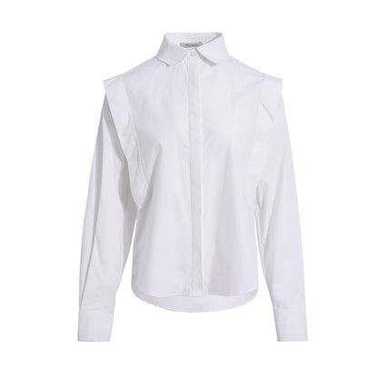 Woman wearing Elegant Long Sleeve Lapel Blouse in a professional setting