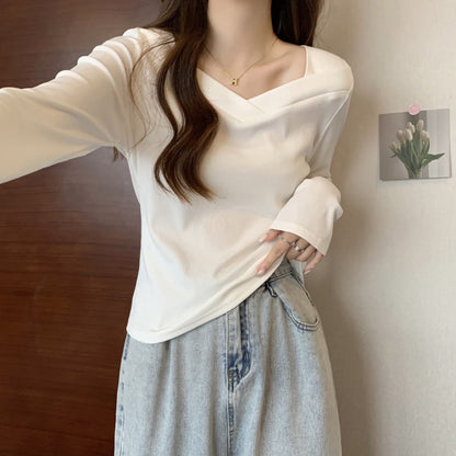 V Neck Long Sleeve Fleece Top | Tajstylo