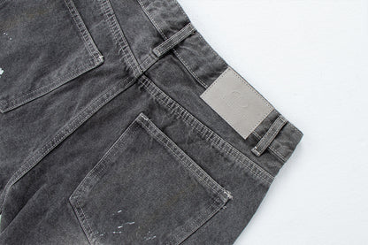 Vintage Washed Gray Splatter Wide Leg Jeans | Tajstylo