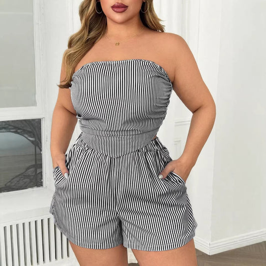 Striped Crop Top and Shorts Set | Tajstylo